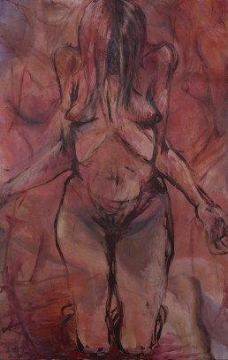 Nude woman painting in acrylic in warm tones